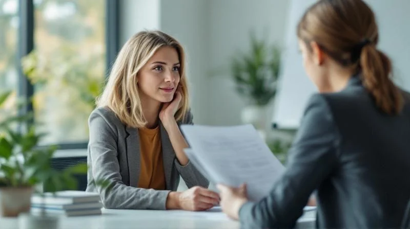 Zwei Personen besprechen Karriereplanung in einem Bonner Buero